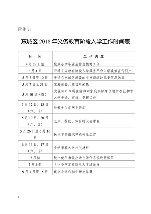 2018年東城區(qū)義務教育階段入學工作意見的通知8