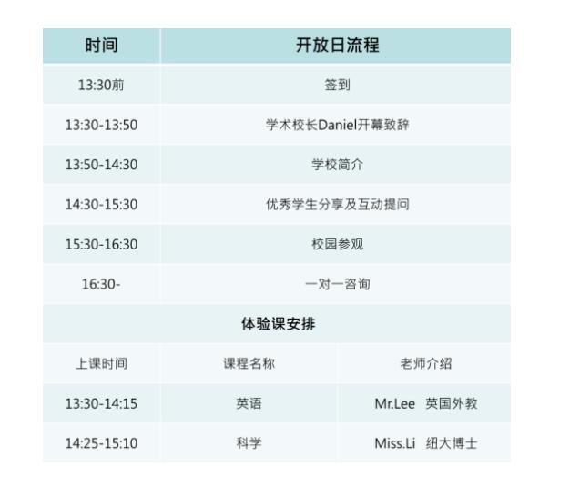 牛津國際公學學校開放日流程