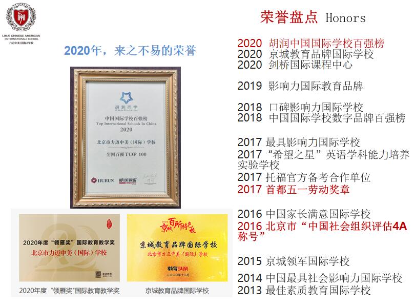 力邁中美國(guó)際學(xué)校所獲榮譽(yù)