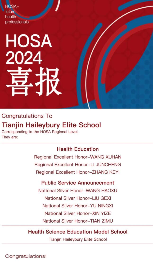 天津黑利伯瑞國(guó)際學(xué)校2023年國(guó)際競(jìng)賽獲獎(jiǎng)喜報(bào)