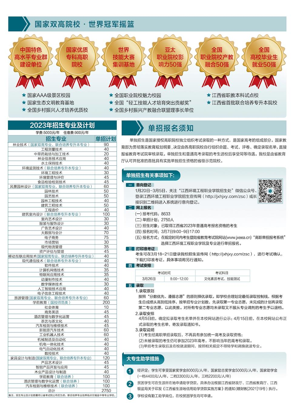 江西環境工程職業學院單招專業一覽表