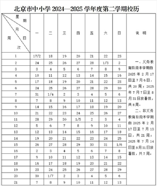 北京中小學校歷