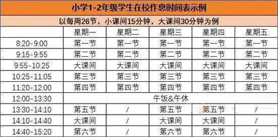北京小學1-2年級作息時間